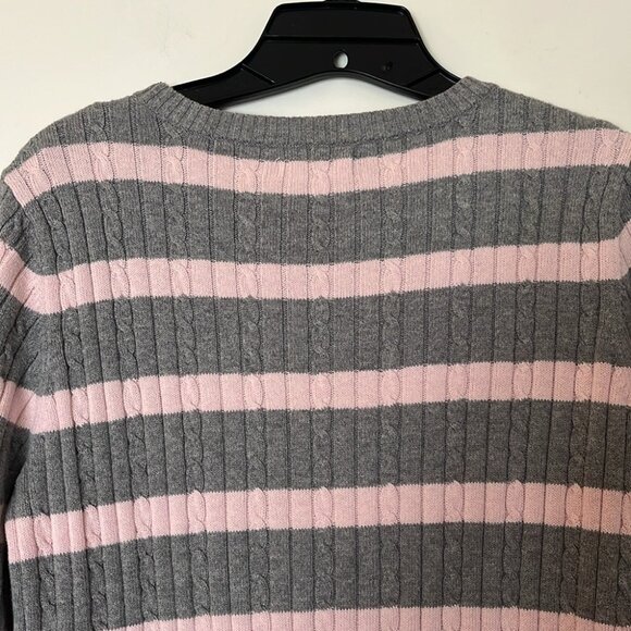 💗 Izod Women’s Gray & Pink Striped Cable Knit Sweater | Size M 💗 - Picture 9 of 10